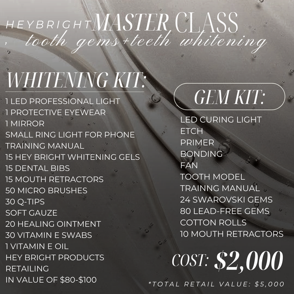 Hey Bright Master Class + Certification in Professional Teeth Whitening + Tooth Gems *Online or In-Person*